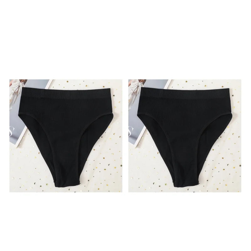 2Pcs/Set Seamless Panties High Waist Briefs Women High Leg Cut Panties Female Underpants Sexy Lingerie Solid Color Underwear S-L