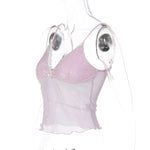 FDYOUI Y2K Pink Camisoles Women Sexy V-neck Lace Patchwork Tank Tops 2026 Summer Backless Sleeveless Corset T-shirt Streetwear
