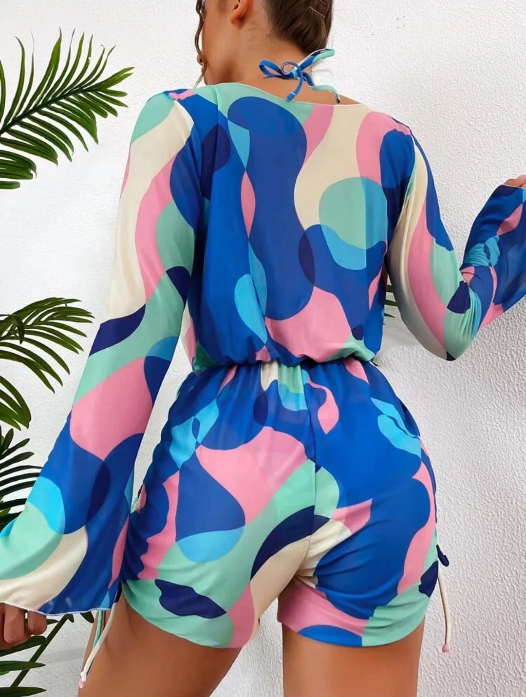 2024 New Swimsuit 3 Pcs Set Thong Bikini with Rompers Womens Jumpsuit Beach Wear Print Swimwear Sexy Bathing Suit Pool Beachwear