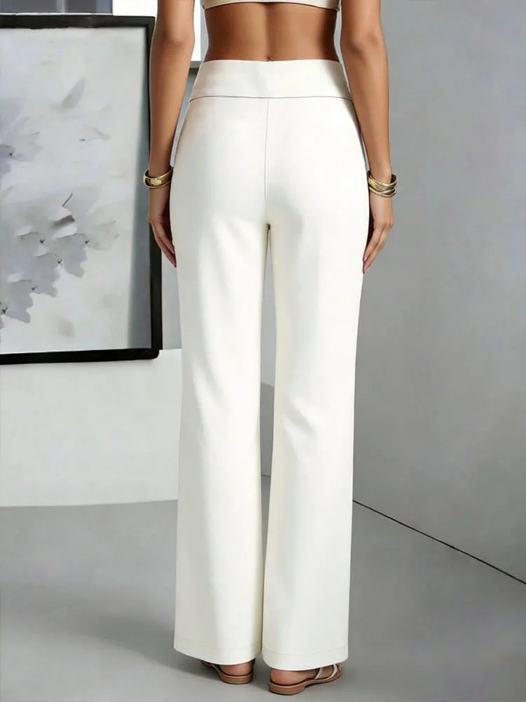 Womens Elegant High Waist Straight Pants Simple Office Formal Wear White Soft Elastic Quick Dry Wide Leg Trouser Commute Outfits