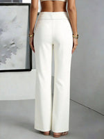 Womens Elegant High Waist Straight Pants Simple Office Formal Wear White Soft Elastic Quick Dry Wide Leg Trouser Commute Outfits