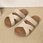 Women Woven Crisscross Wedge Slide Sandals Open Toe Platform Slip‑On Summer Casual Non‑Slip Comfort Beach Walking Slippers