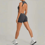 Women's Seamless Yoga Jumpsuits Sports Running Fitness Backless Sleeveless Hip-lifting One-piece Workout Gym Shorts Bodysuits
