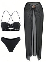 XS - L 3PCS With Skirt Underwired Bikini Female Swimsuit Women Swimwear Bather Bathing Suit Swim Three-pieces Bikini set K8045