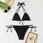 2Pcs/Set Women Bikini Set Adjustable Side Straps Halter Bra Low-rise Swimming Briefs Set Ladies Pure Imitation Pearls Swimwear