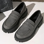 Basic Gray Faux Suede Loafers Shoes Women Slip On Round Toe Loafers Shoes Woman Spring Autumn Plus Size Platform Shoes Ladies