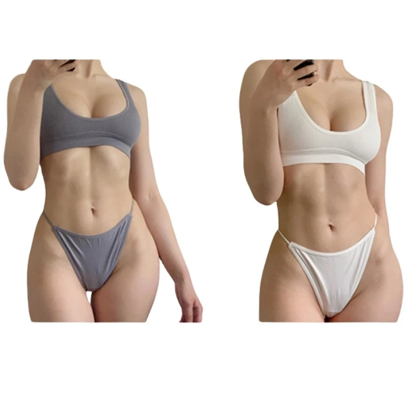 Women Seamless Bra And Panties Set U-Neck Push-Up Bra Brazilian Thongs Low-Waist T-Back Female Underwear Sexy Lingerie Set