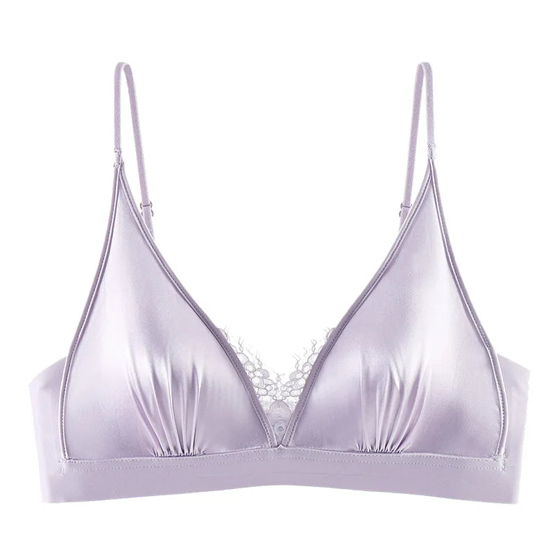 French Elegant Bra Lingerie Wirefree Bra Luxury Satin Bralette for Small Chest Summer Thin Lace Bra Elegant Comfort Bralette