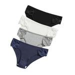 4Pcs/Set Cotton Panties Women Low Rise Briefs Breathable Underwear Solid Color Lace Trims Panty Female Underpants Sexy Lingerie