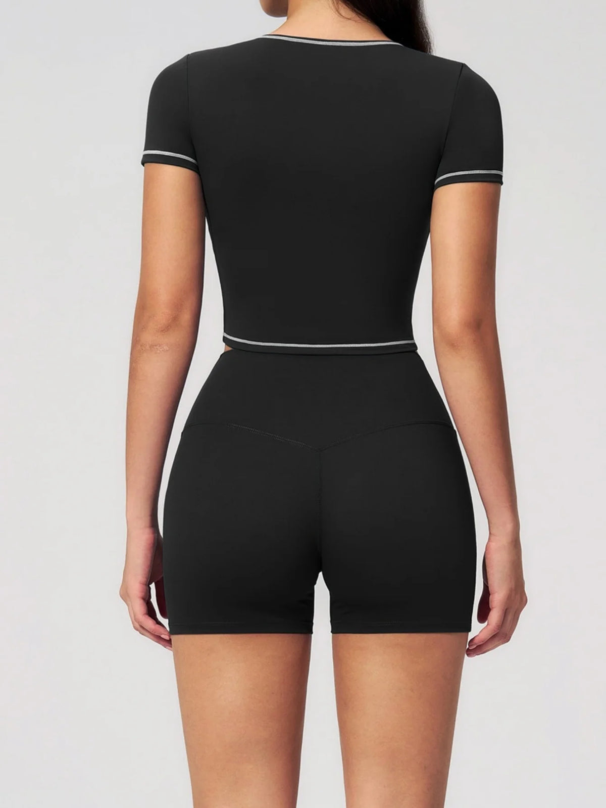 Speed Drying Tight Yoga Sets Women Color Contrast Short Sleeve Slim Sports Top High Waist Leggings Running Fitness Athletic Wear