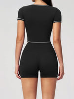 Speed Drying Tight Yoga Sets Women Color Contrast Short Sleeve Slim Sports Top High Waist Leggings Running Fitness Athletic Wear