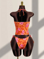 DEKA Women Strapped Print Swimwears Lace-up Bikini Set Halter V Neck Front Tie Cami Top Swim Lady Bathing Suit