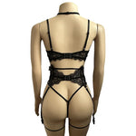 Women's Sexy Lingerie Set - Lace Patchwork See Through Bra & Garter Thongs-2024 Erotic Lingerie Costume