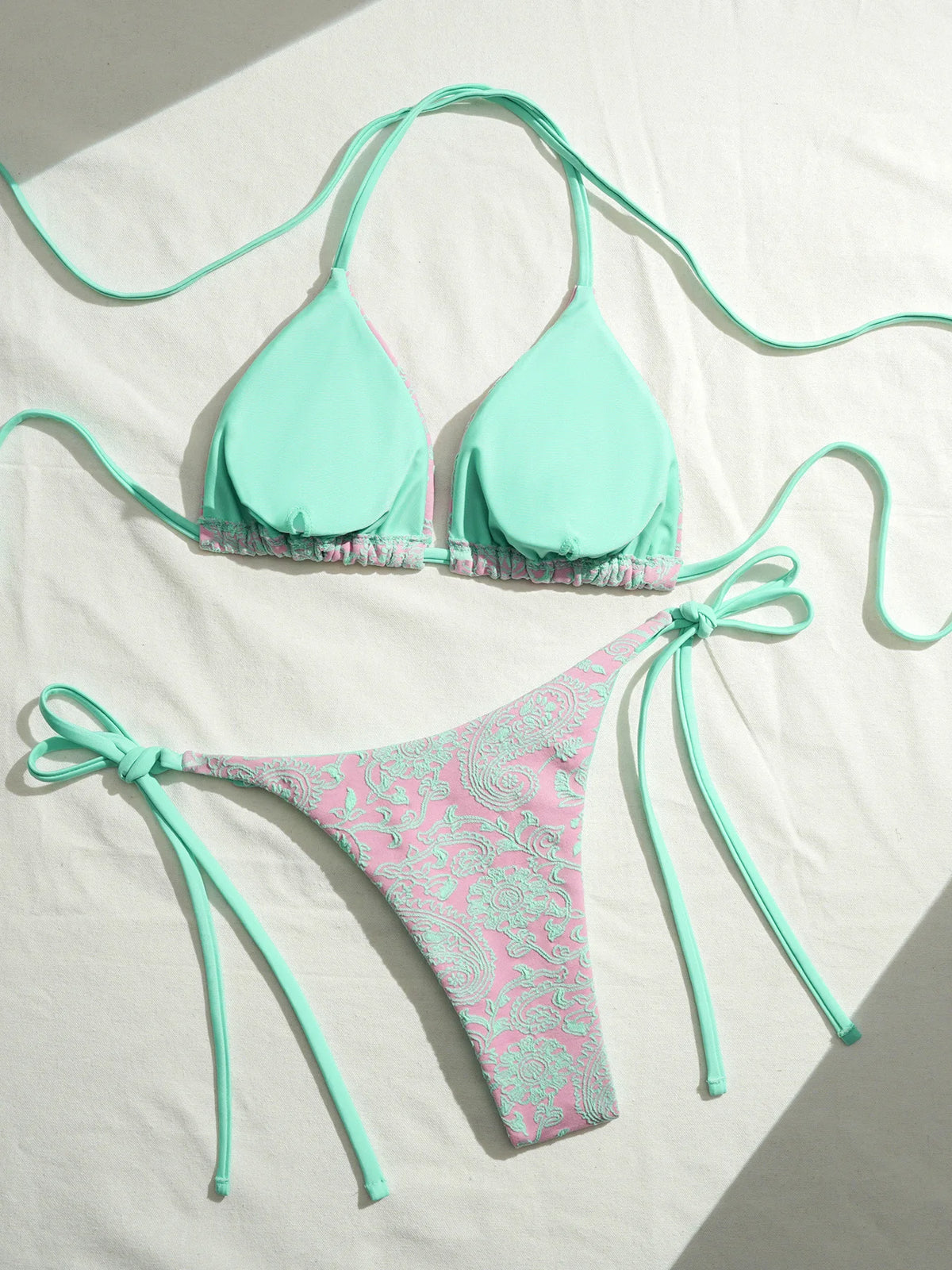 Sexy Pink Mesh Patchwork Bikinis Sets Women Push Up Bra Bandage Thong Swimsuit 2026 Summer Bathing Suit Holiday Micro Swimwear