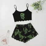Summer Pajamas Set for Women Nightwear Sexy Dragon Printed Vest Halter Top Shorts Suit Homewear Sleepwear Loungewear