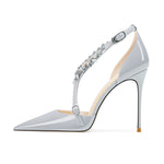 Rhinestone High Heels 2025 Summer Versatile Pointed Heel One-word Buckle Bag Head Sandals Women Black Strap High Heel Sandals 45