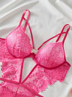 Women Lace Bodysuit Female Underwear Floral Embroidery Heart Shaped Ornament Design Bodycon