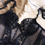 Women's French Lace Lingerie Set Sexy Ultra Thin See Through Bra & Thong Shaping Camisole Embroidery Underwear Set Hot Tushy P P