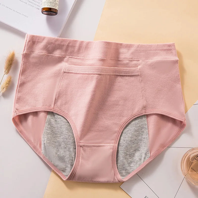 Women's High Waist Cotton Menstrual Panties Breathable Leak-Proof Culottes Safety Hygiene Briefs for Menstrual Comfort