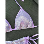 Sequins Halter Bikini Female Swimsuit Women Swimwear Two-Pieces Bikini Set High Cut Leg Padded Bather Bathing Suit Swim V8302