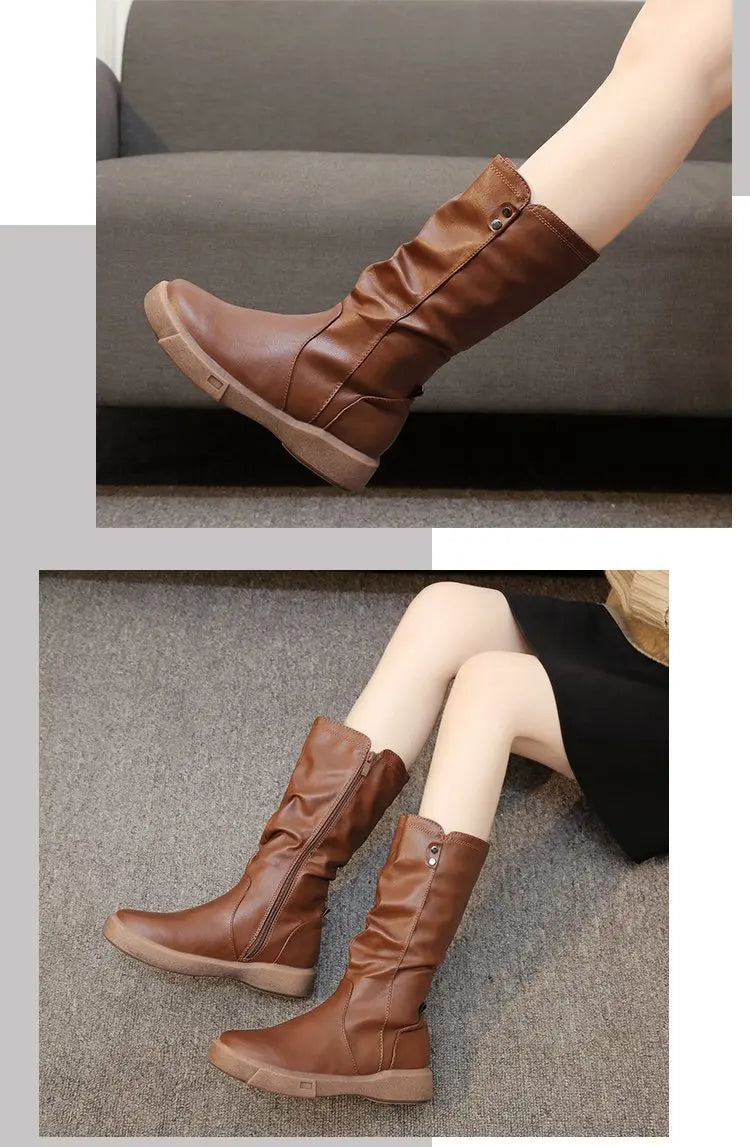 Women Thigh High Boots Women Modern Boots Zippers Outdoor Female Casual Platform Shoes Ladies Leather Long Boots Botines Mujer