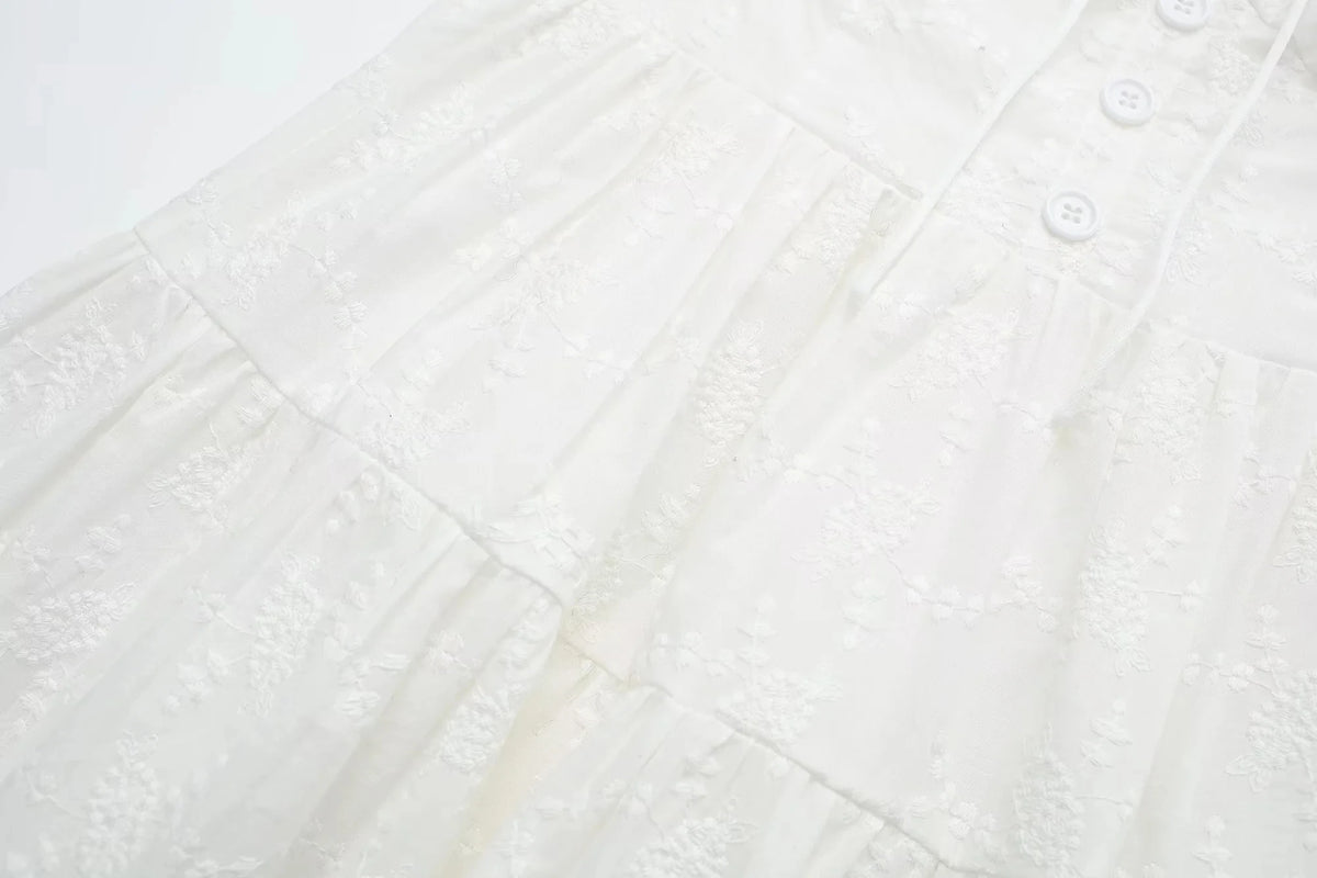 Foridol Button Bowknot Off Shoulder White Lace Mini Dress Summer Beach Embriodery Short Party Holiday Vestidos Smocked 2025