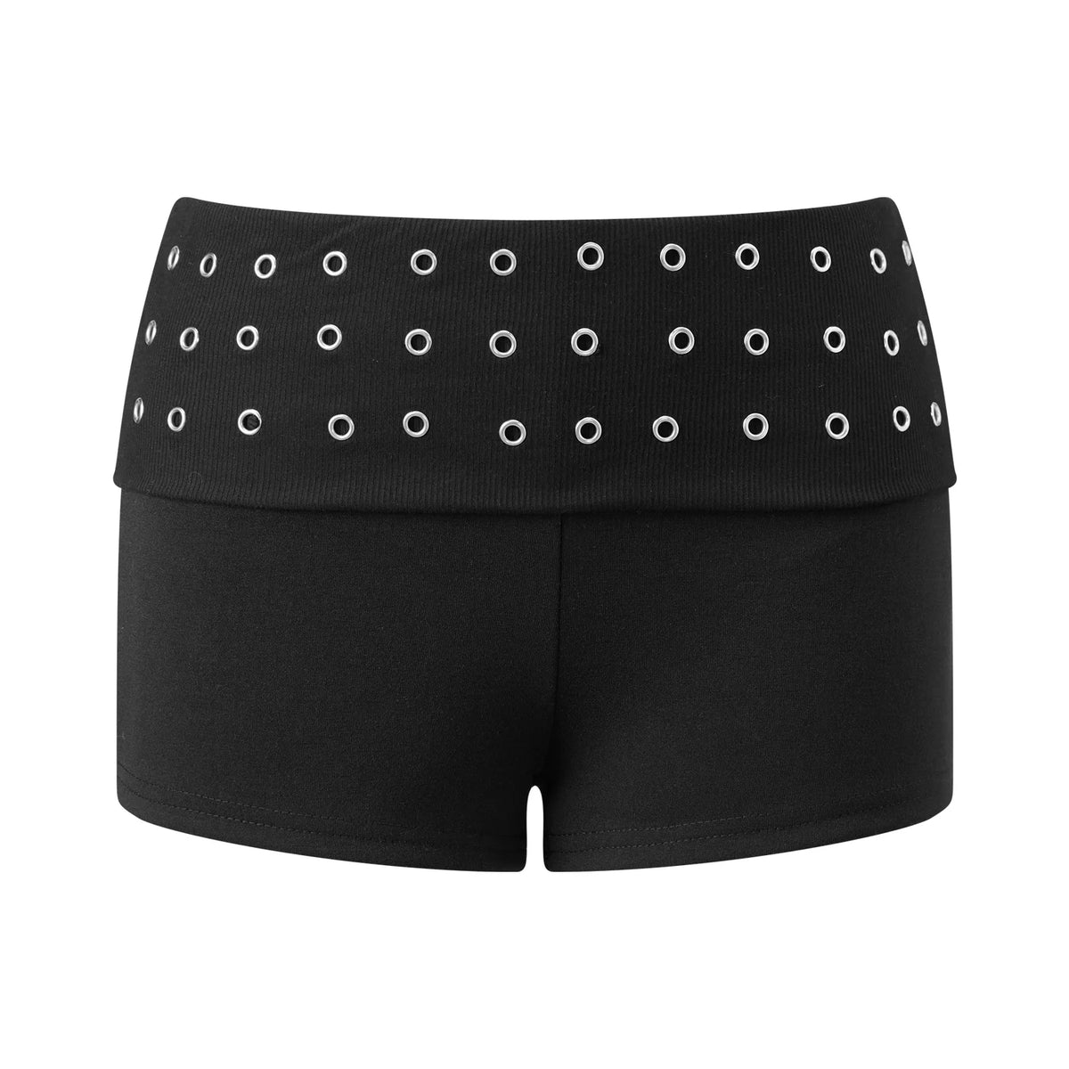 Womens Fold Over Shorts Stylish Rivet Design Low Rise Bodycon Slim Fit Summer Shorts Casual Daily Fashion Streetwear