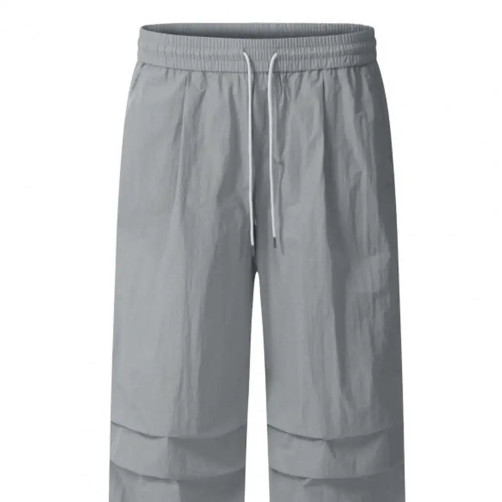 Women Sport Pants Wide Leg Elastic Waist Adjustable Drawstring Long Pants Solid Color Leisure Travel Cargo Trousers