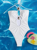 S - XL Cut Out Halter Metal Ring Women Swimwear One Piece Swimsuit Female High Cut Leg Monokini Bather Bathing Suit Swim K7062