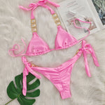 DEKA Women's Rhinestone String Green Bikini Set Sexy Female Beach Vacation 2 Piece Swimsuit