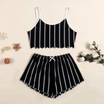 Summer Casual Pajamas Set for Women Sleepwear Sexy Lingerie Sleeveless Striped Tank Top Vest + Shorts Set Pijamas Homewear