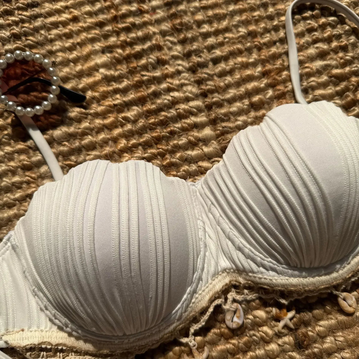 Sexy Shell Bikinis Sets Women White Ruffles Starfish Ornament Push Up Underwire Thong Swimsuit 2025 Beach Bathing Suit Swimwear