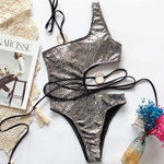Sexy Snake Printed One Shoulder Wrap Around Cut Out Women Swimwear One Piece Swimsuit Female Bather Bathing Suit Swim V1892C
