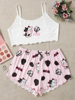 Women's 2pcs Cute Soft ComfyDoll Print Sexy Sleepwear Sleeveless Shorts Homewear Pajama Set Loungewear