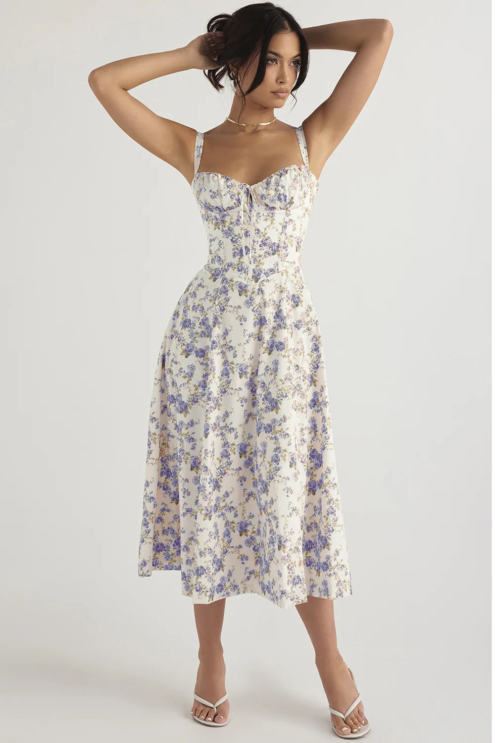 Sexy Low Cut Spaghetti Strap Maxi Dresses For Women Color Flower Printed Chest Wrap Bowknot Leace-up Long Dress Elegant Vestidos