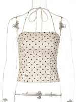 FDYOUI Sexy Halter Neck Polka Dot Tank Tops 2026 Women Lace-up Backless Slim Corset Camisoles Ladies Summer Crop Top Streetwear