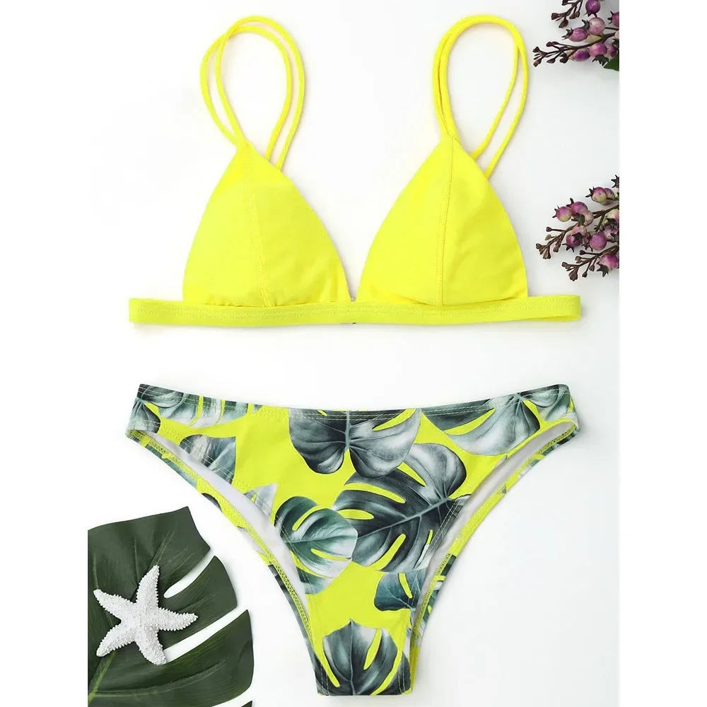 Leaves Print Bikinis Set For Women Swimwear 2024 Padded Push-Up Beachwear Bather Bathing Set Beachwear Summer Bikini Set Femme