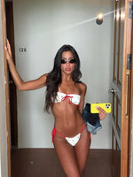 2026 New Glamorous White and Red Bikini with Unique Bow Design Perfect for Summer Beachwear Pool Parties Beach Vacation