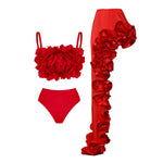 2025 Solid Red Flower One Piece Swimsuit Luxury Women Swimwear Sexy Swim Suit Deep V Monokini Off Shoulder Bodysuit Bathingsuit