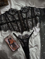 Toucheart Erotic Bodysuit French Retro Black Lace Jumpsuit Women's Sexy Delicate Intimate Seductive Backless Fishbone Shapewear