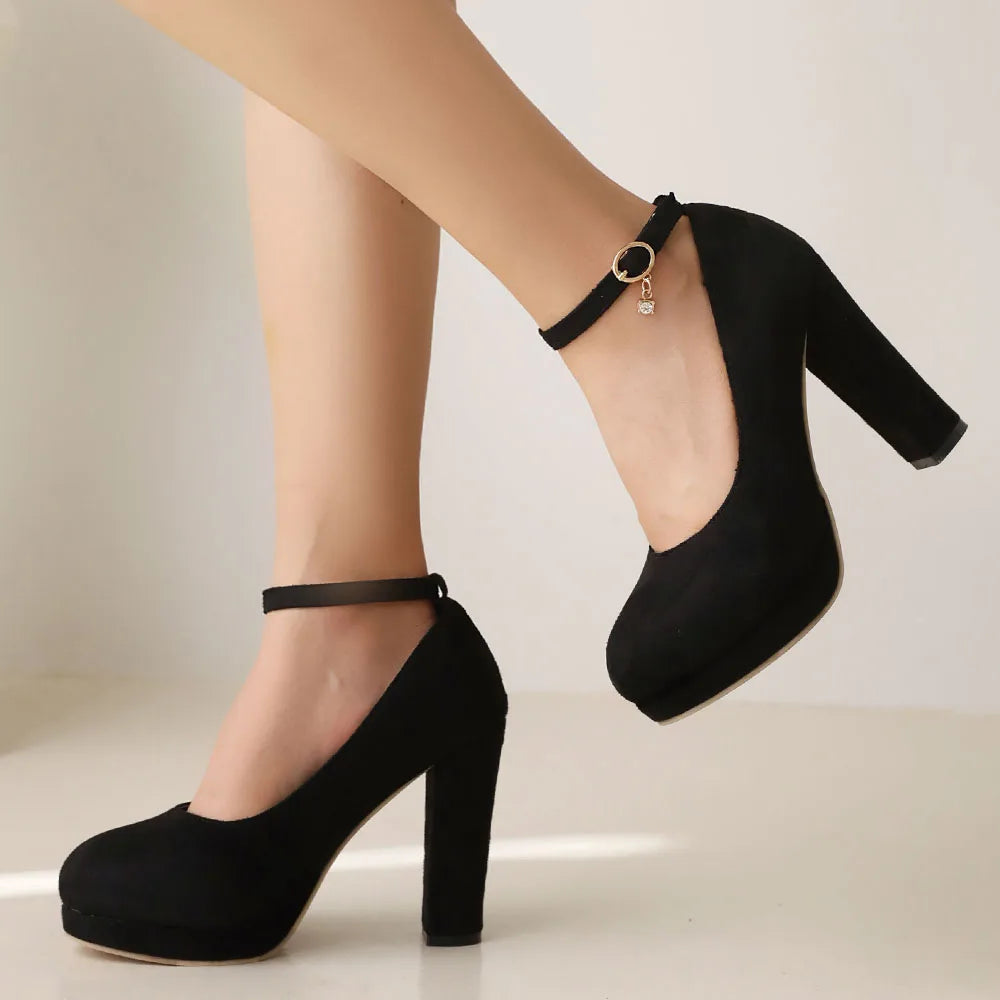 2026 Plus Size 43 Elegant Pink Cross-strap Pumps Office Lady Classic Black High Heels Shoes Women Purple Platform Party Shoes