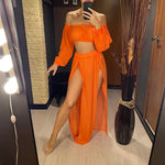 2026 Leopard Off Shoulder Long Sleeve 2 Pieces Set Beach Cover Up Cover-ups Beach Dress Beach Wear Beachwear Female Women V3728