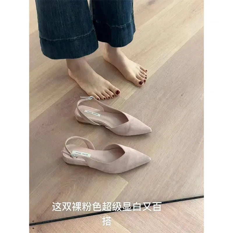 Concise Pointed Toe Square Low Heels Women Sandals Elegant Slingbacks Banquet Party Mule Shoes 2026 New