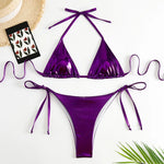 Sexy Red Shiny Triangle Micro Thong Bikinis Sets for Women Mini Swimwear Bathing Suits String Halter Bikini Mujer Swimsuit 2026