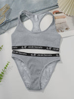 without chest cushion Grey lace elegant no steel ring sexy sports suit yoga women's casual underwear set C3472
