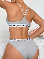 Letter strap Women's underwear set with Push up and Rib Knit underwire Women Bra Panties Letter Comfort lingerie set
