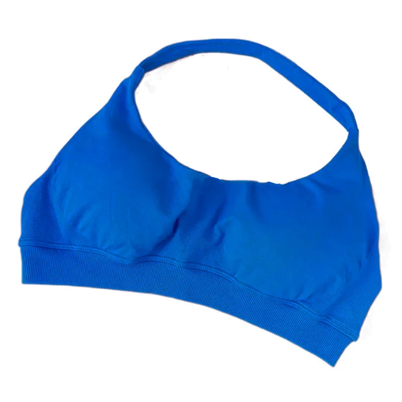 High Support Sports Bra Women Halter Seamless Yoga Bra Padded Backless Sports Bras Gym Crop Top Push Up Workout Yoga Tops Woman