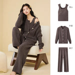 Women Autumn Winter Korean Style 3 Piece Camisole Pajama Set New Soft Half Velvet Elegant Wearable Outside Loungewear Sleepwear