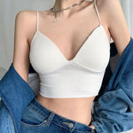 Women Tank Top With Built In Bras Fixed Cup Anti Glare Streetwear Crop Tops Female Seamless Underwear Padded Camisole Summer