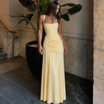 FDYOUI New Fashion Sleeveless Bandage Long Evening Dresses for Women 2026 Spaghetti Strap Lace-up Tunics Folds Party Prom Dress